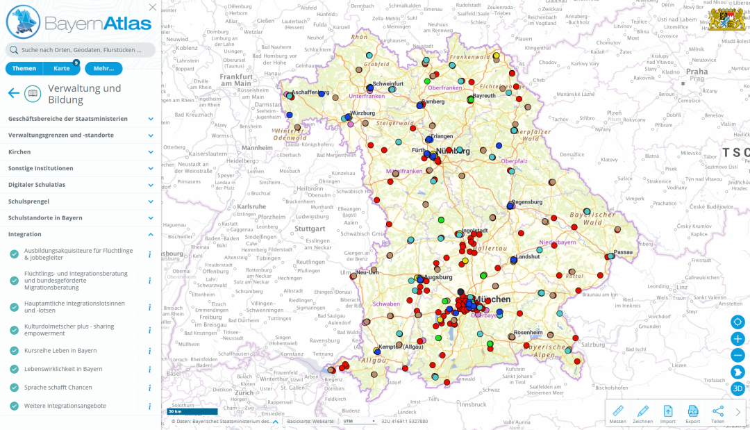 Integrationslandkarte mit ihren acht Kartenebenen 